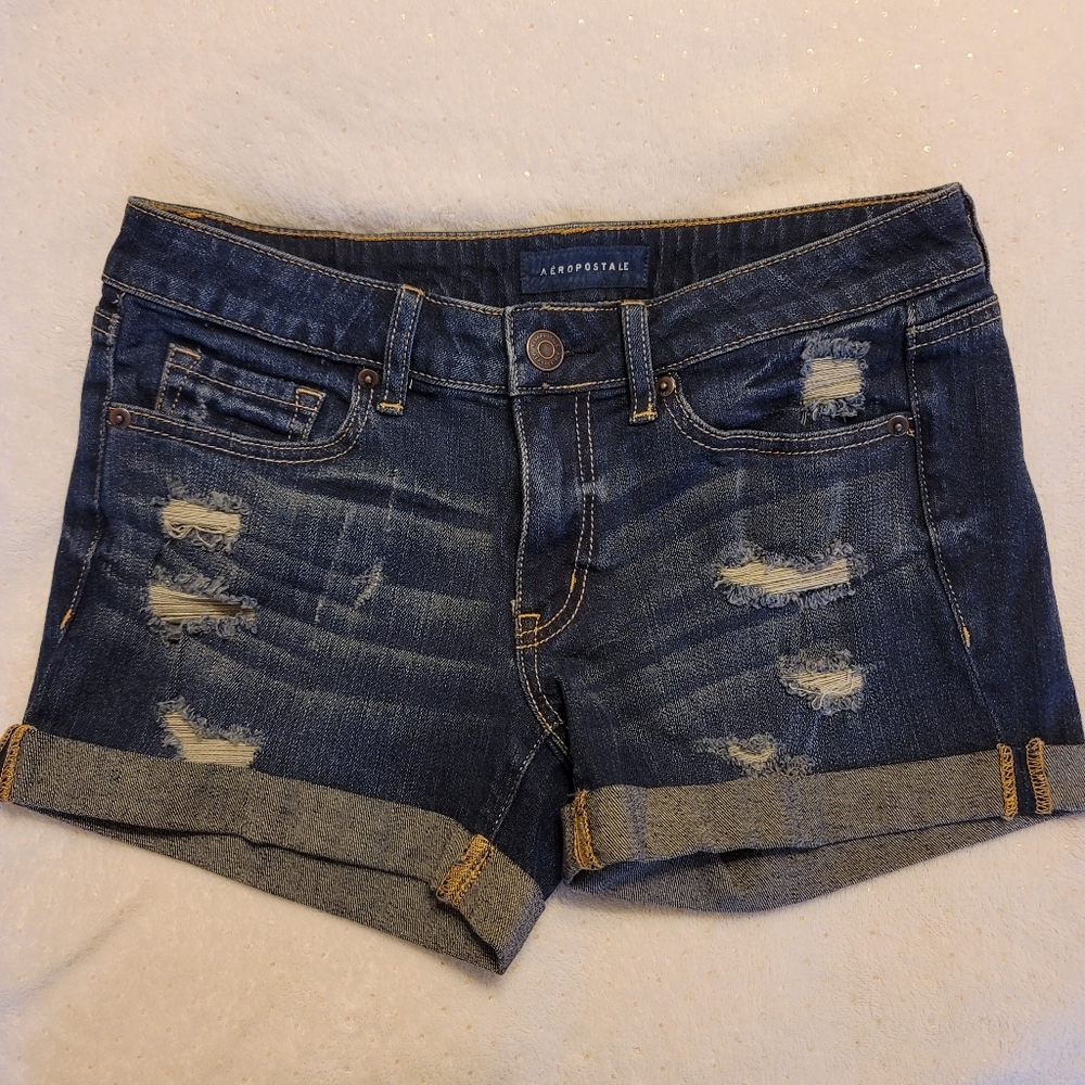 Aeropostale Distressed Grunge Cuffed Jean Shorts